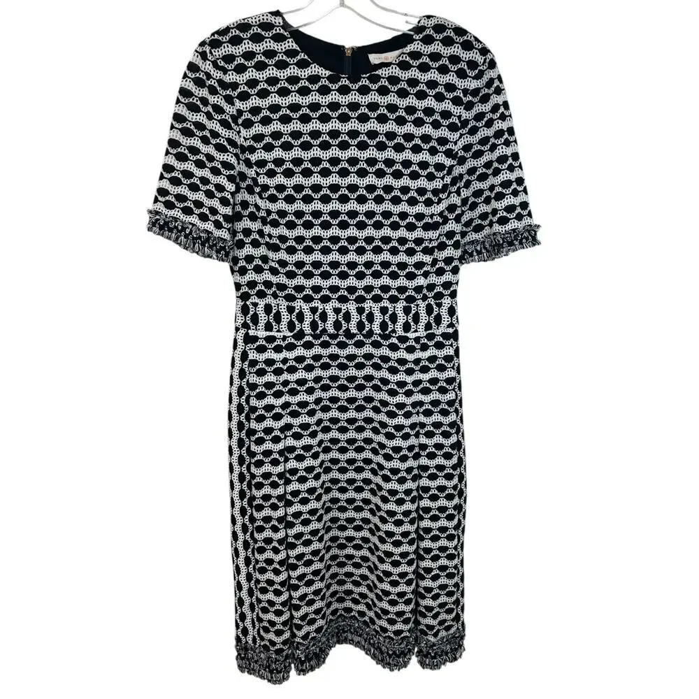 Tory Burch Paulina' Knit Dress, Kate Middleton A-Line Fringe Black/White Medium